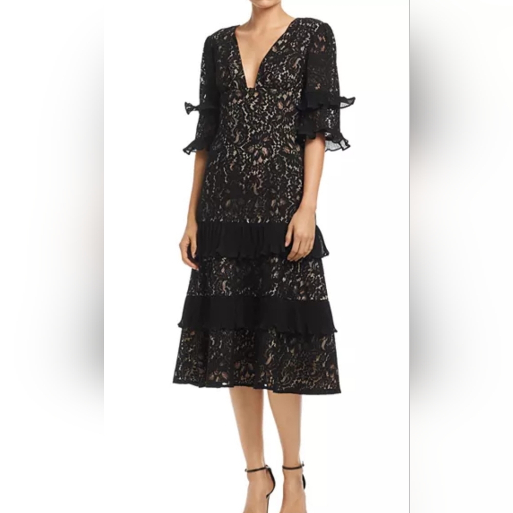 NWT Keepsake the Brand  Black Lace Midi Dress Size Medium - Picture 3 of 6